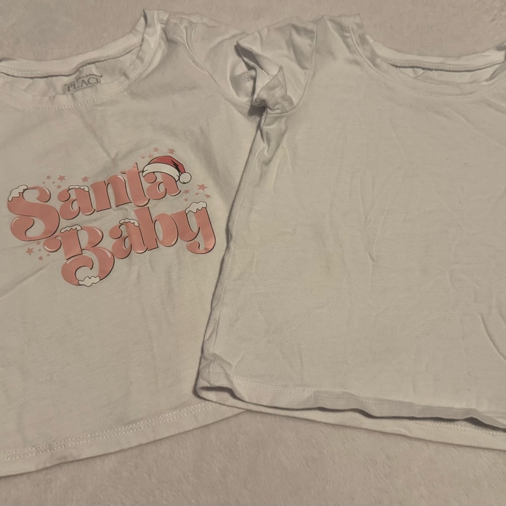The Children's Place Girls 2T White T-Shirt and Santa Baby bundle 2 shirts!